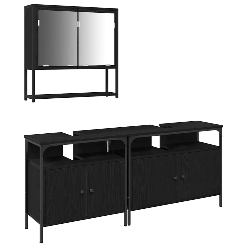 Badezimmermöbel-Set 3 Stk. Schwarz Holzwerkstoff