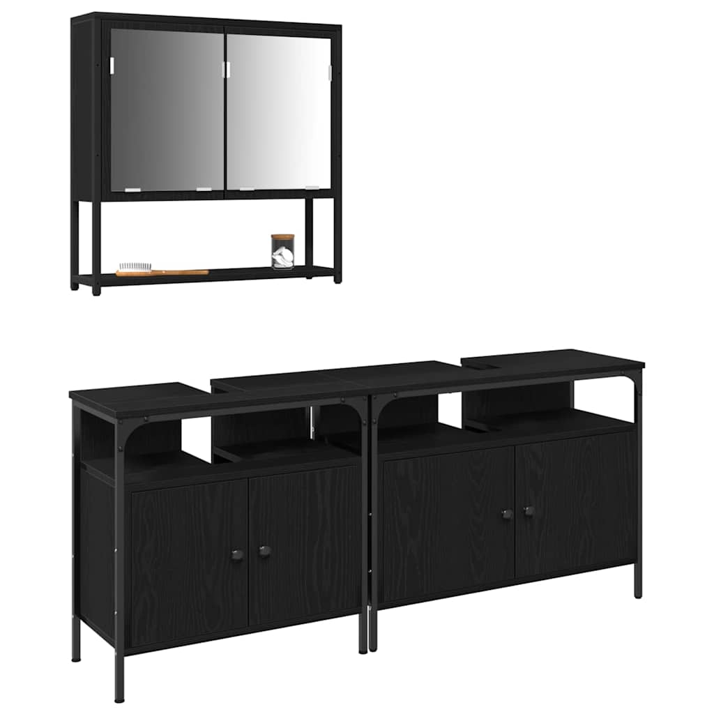Badezimmermöbel-Set 3 Stk. Schwarz Holzwerkstoff