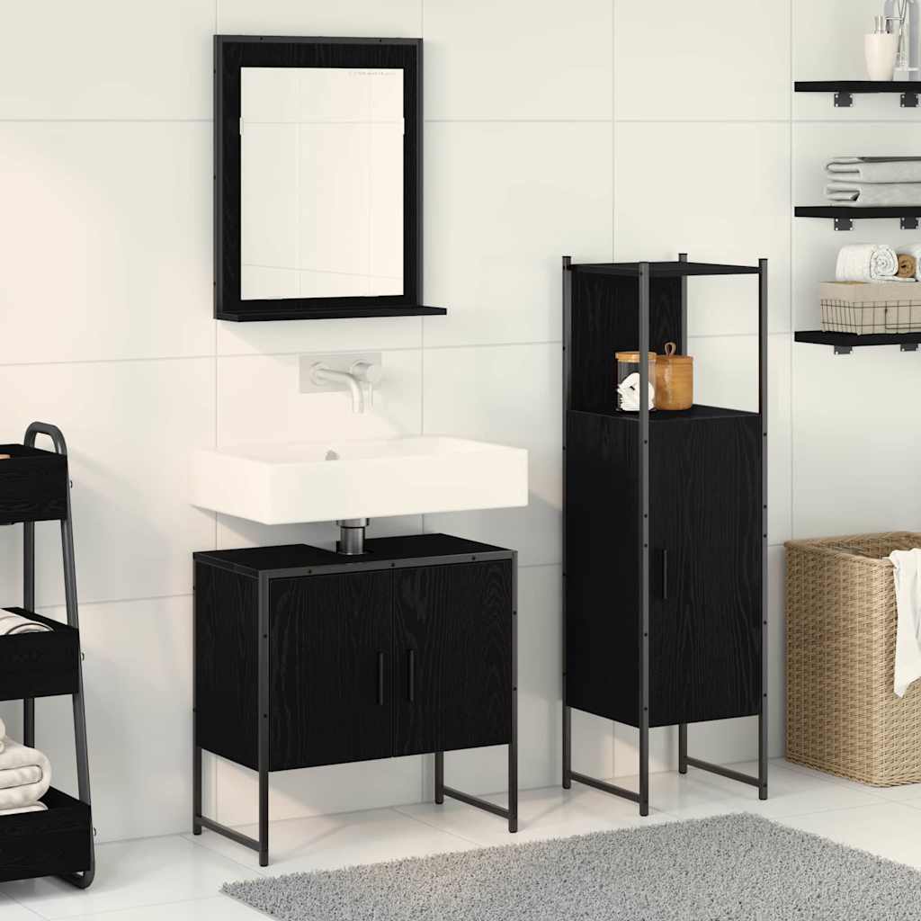 Badezimmermöbel-Set mit Regal 3 pcs Schwarz Holzwerkstoff