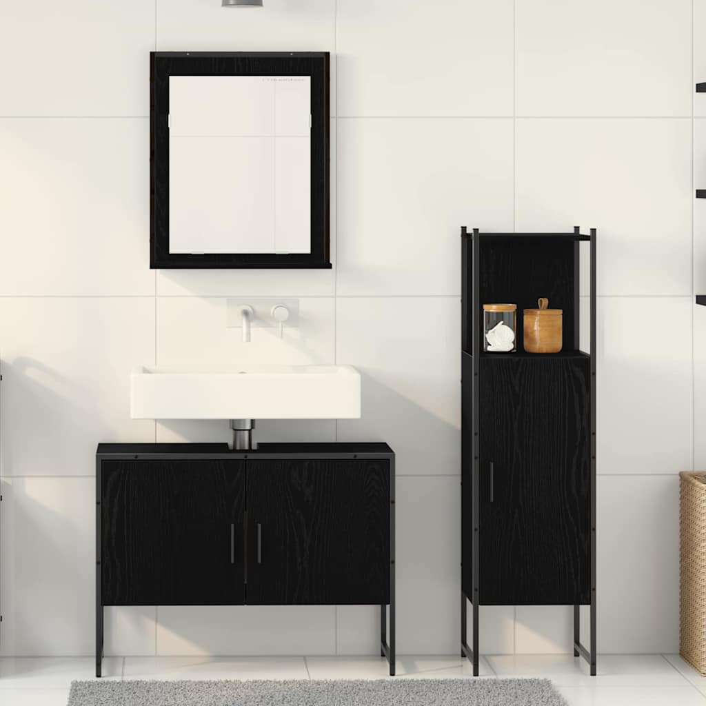 Badezimmermöbel-Set mit Regal 3 pcs Schwarz Holzwerkstoff