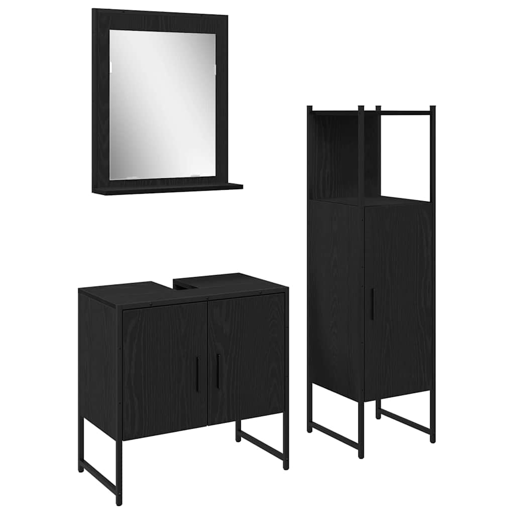 Badezimmermöbel-Set 3 stk. Schwarz 33 x 33 x 102,5 cm