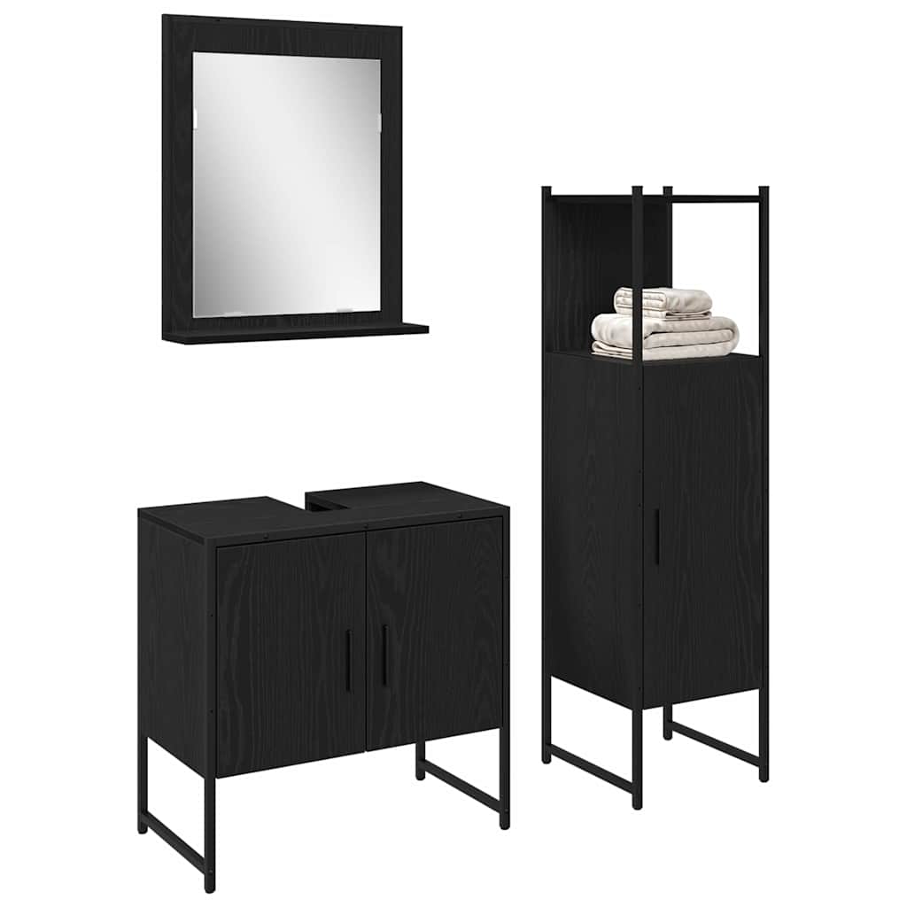 Badezimmermöbel-Set 3 stk. Schwarz 33 x 33 x 102,5 cm
