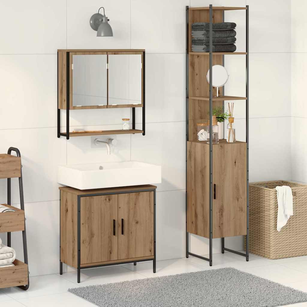 Badezimmermöbel-Set 3 stk. Braun 33 x 33 x 185,5 cm