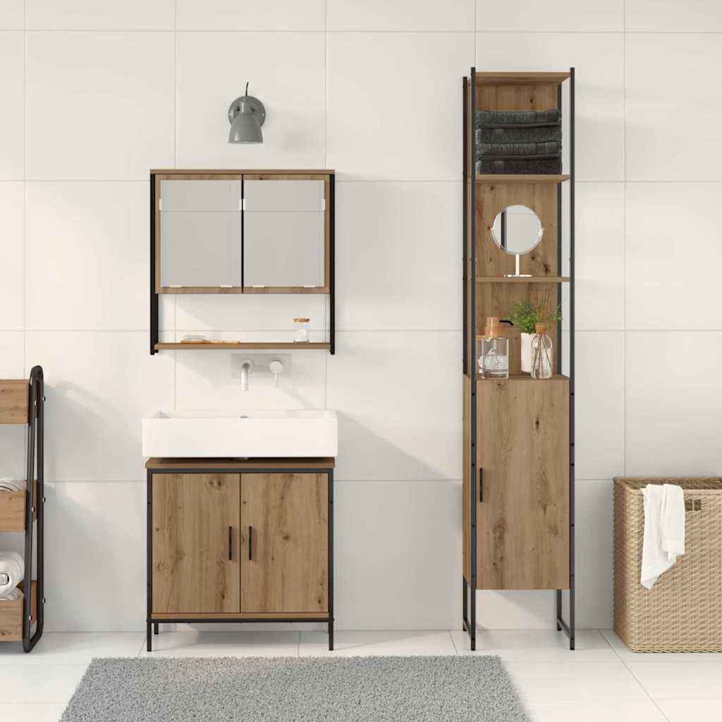 Badezimmermöbel-Set 3 stk. Braun 33 x 33 x 185,5 cm