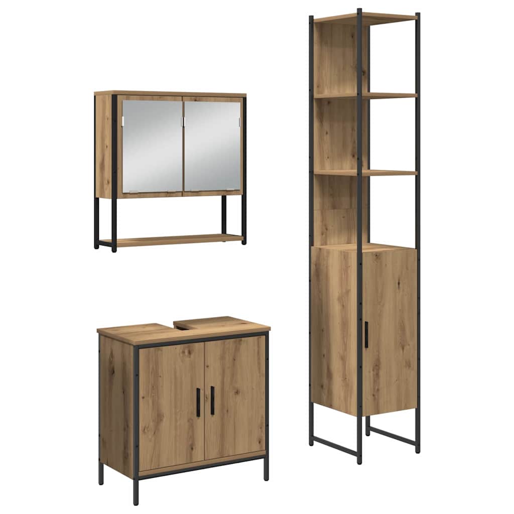 Badezimmermöbel-Set 3 stk. Braun 33 x 33 x 185,5 cm