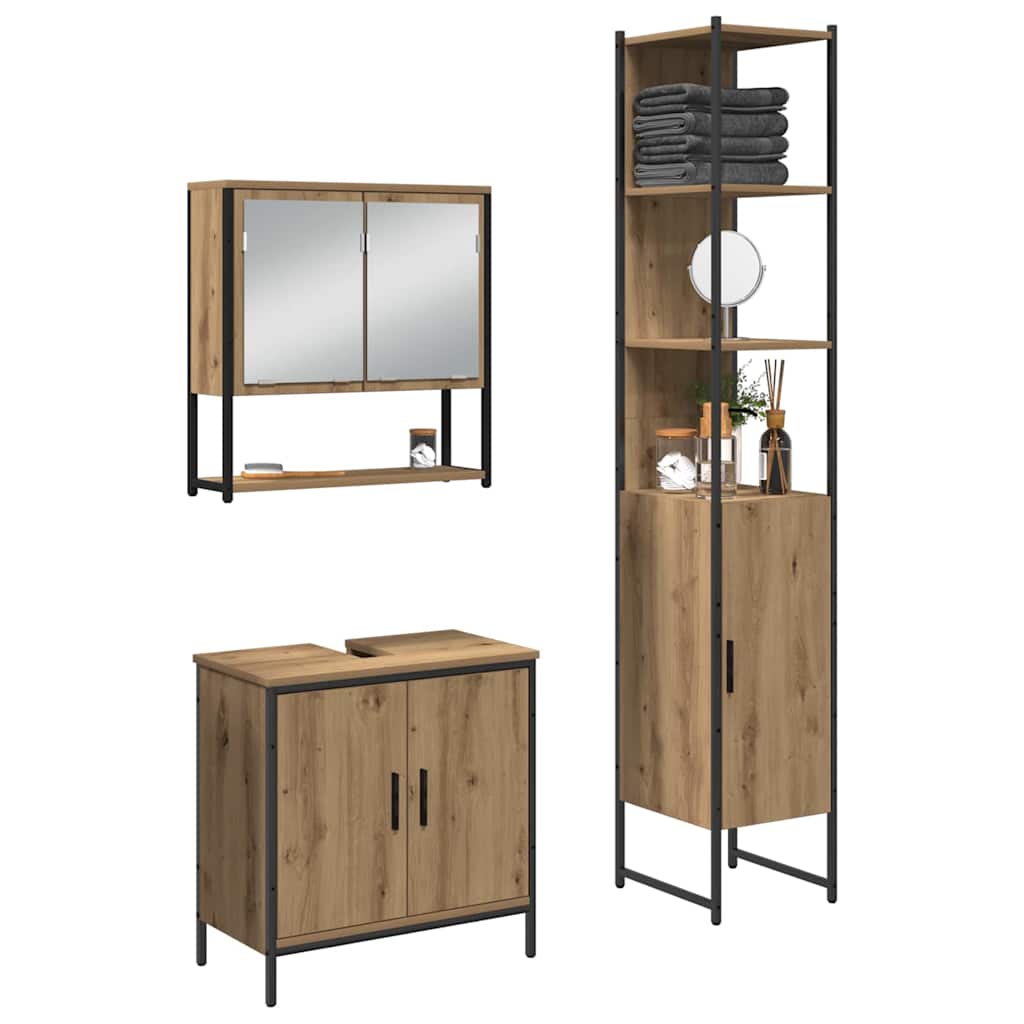 Badezimmermöbel-Set 3 stk. Braun 33 x 33 x 185,5 cm
