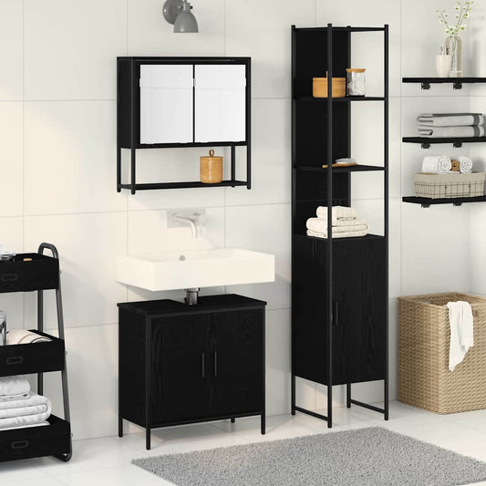 Badezimmermöbel Set mit Regal 3 pcs Schwarz 33 x 33 x 185.5 cm