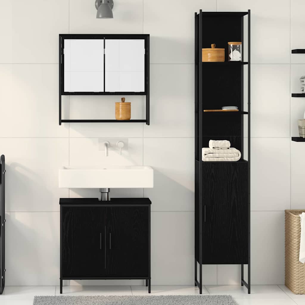 Badezimmermöbel Set mit Regal 3 pcs Schwarz 33 x 33 x 185.5 cm
