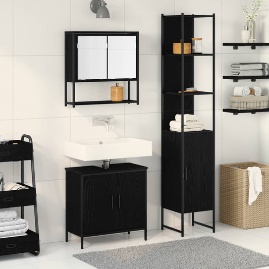 Badezimmermöbel-Set 3 stk. Schwarz 33 x 33 x 185,5 cm