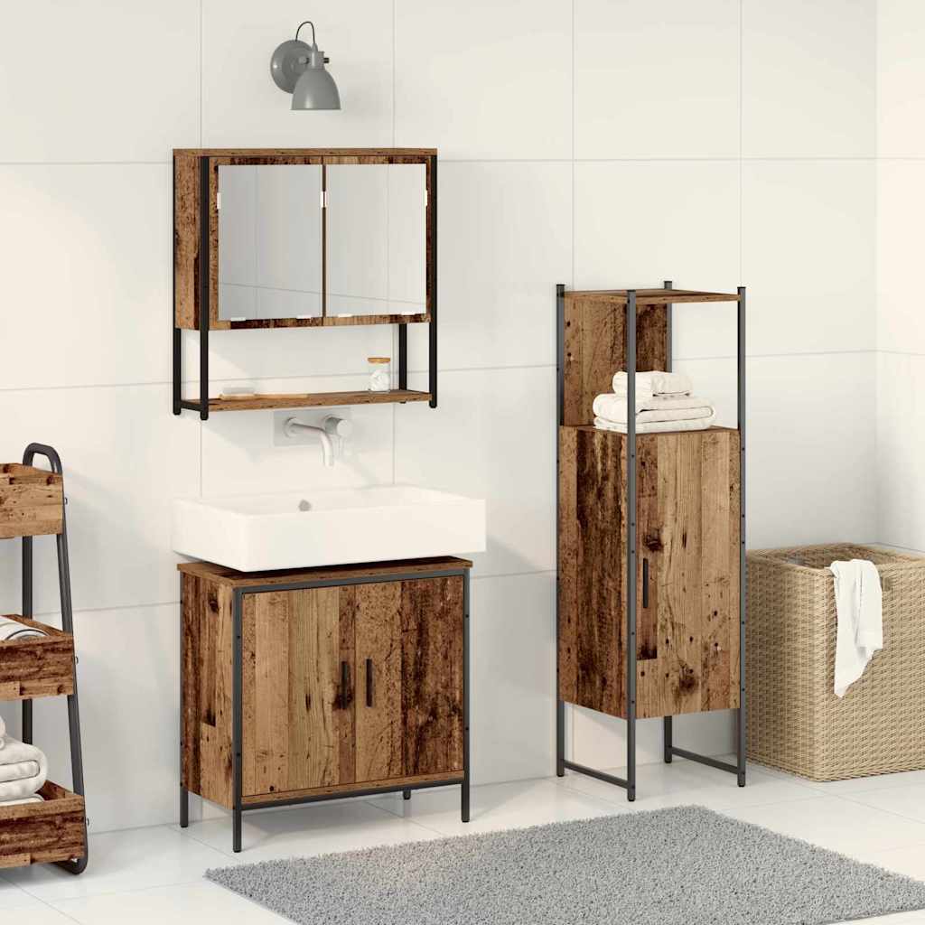 Badezimmermöbel-Set mit Regal mit Tür 3 pcs Braun Holzwerkstoff