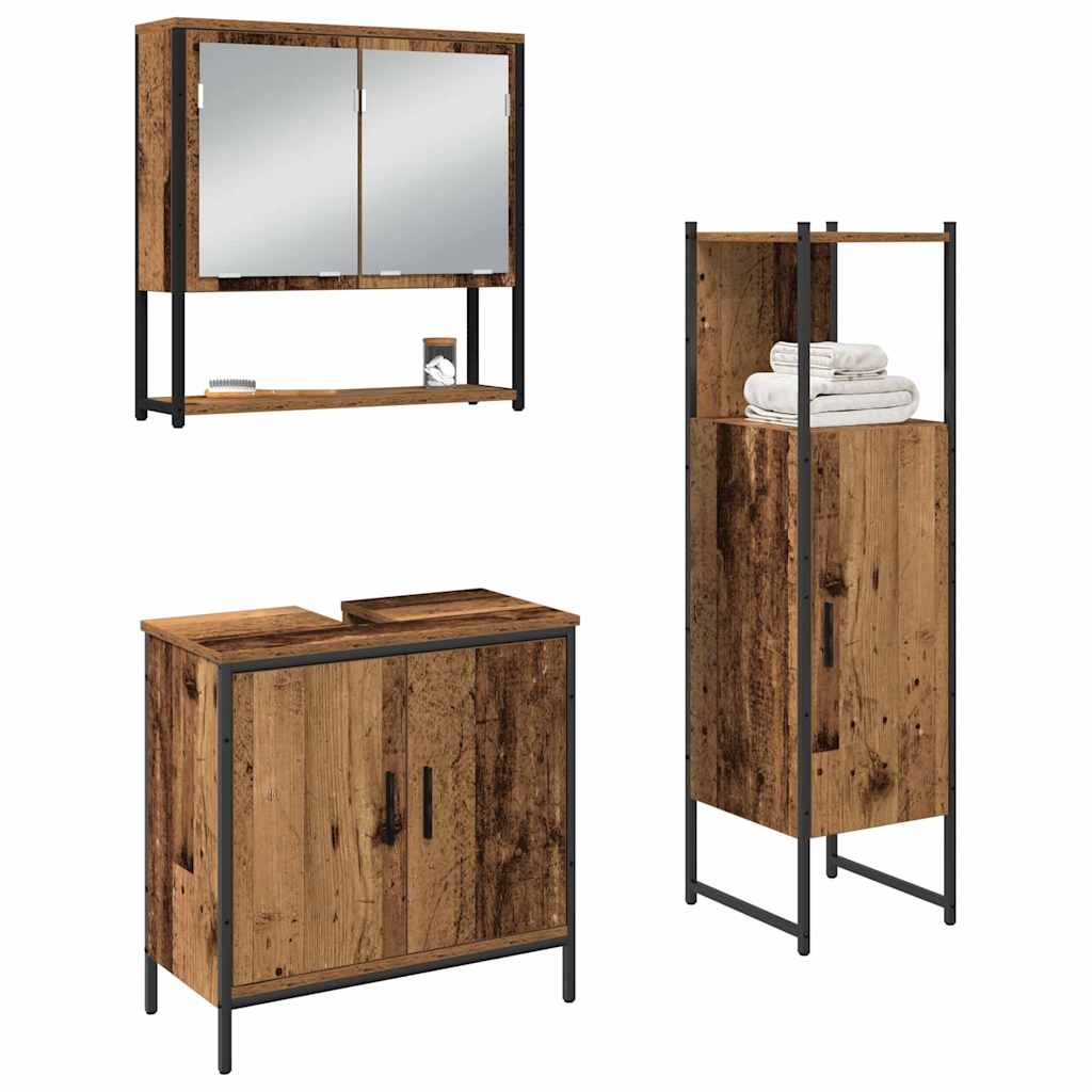 Badezimmermöbel-Set 3 stk. Braun 33 x 33 x 113,5 cm