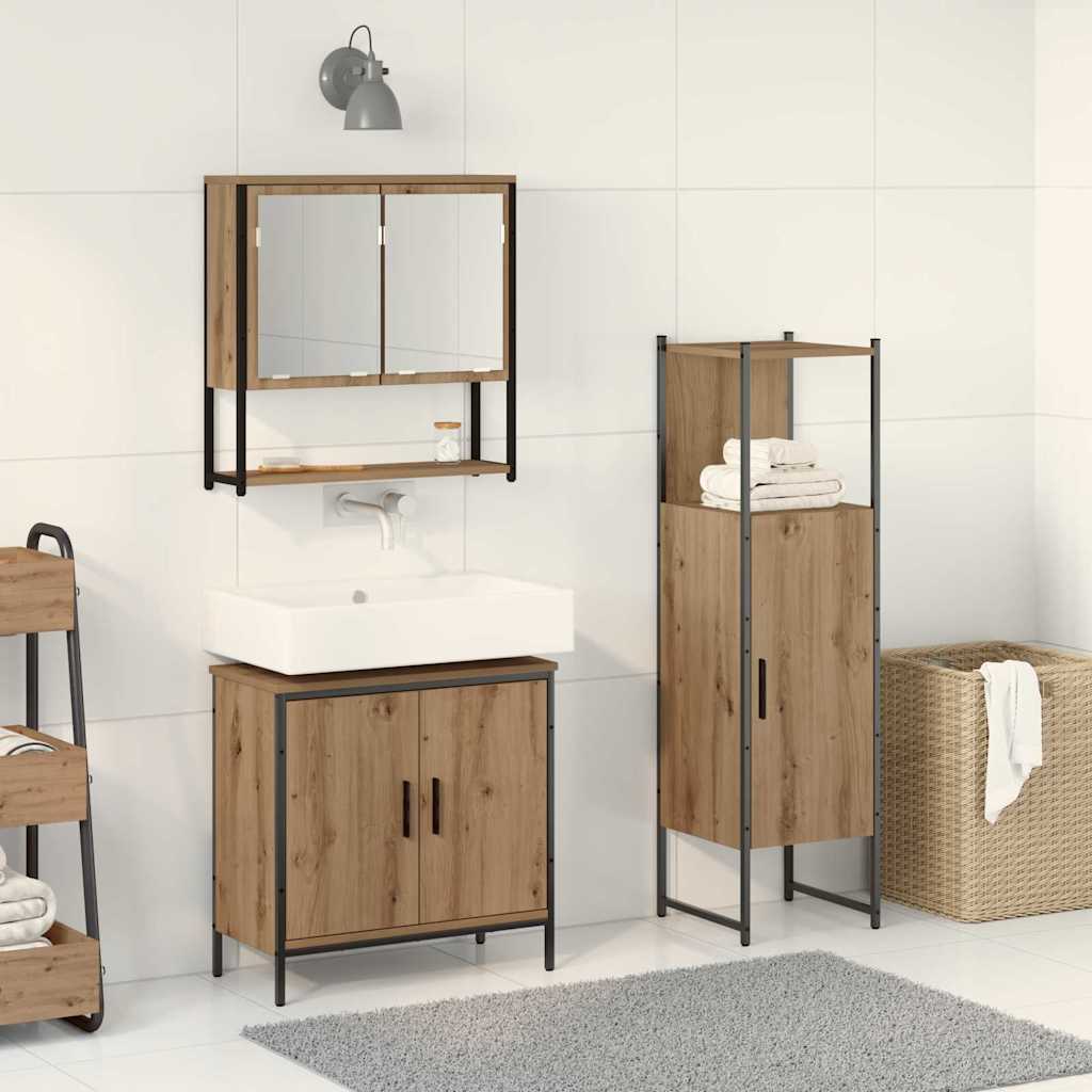 Badezimmermöbel-Set 3 stk. Braun 33 x 33 x 113,5 cm