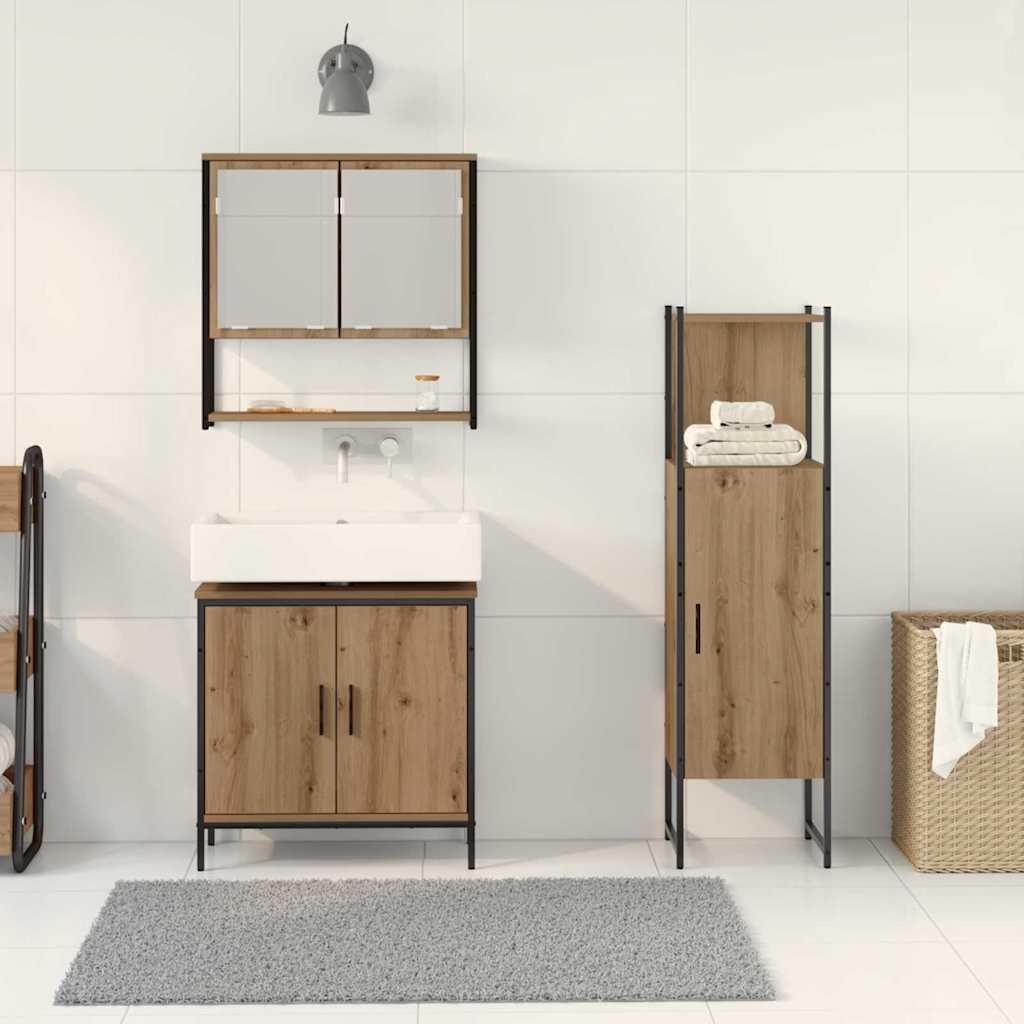 Badezimmermöbel-Set 3 stk. Braun 33 x 33 x 113,5 cm