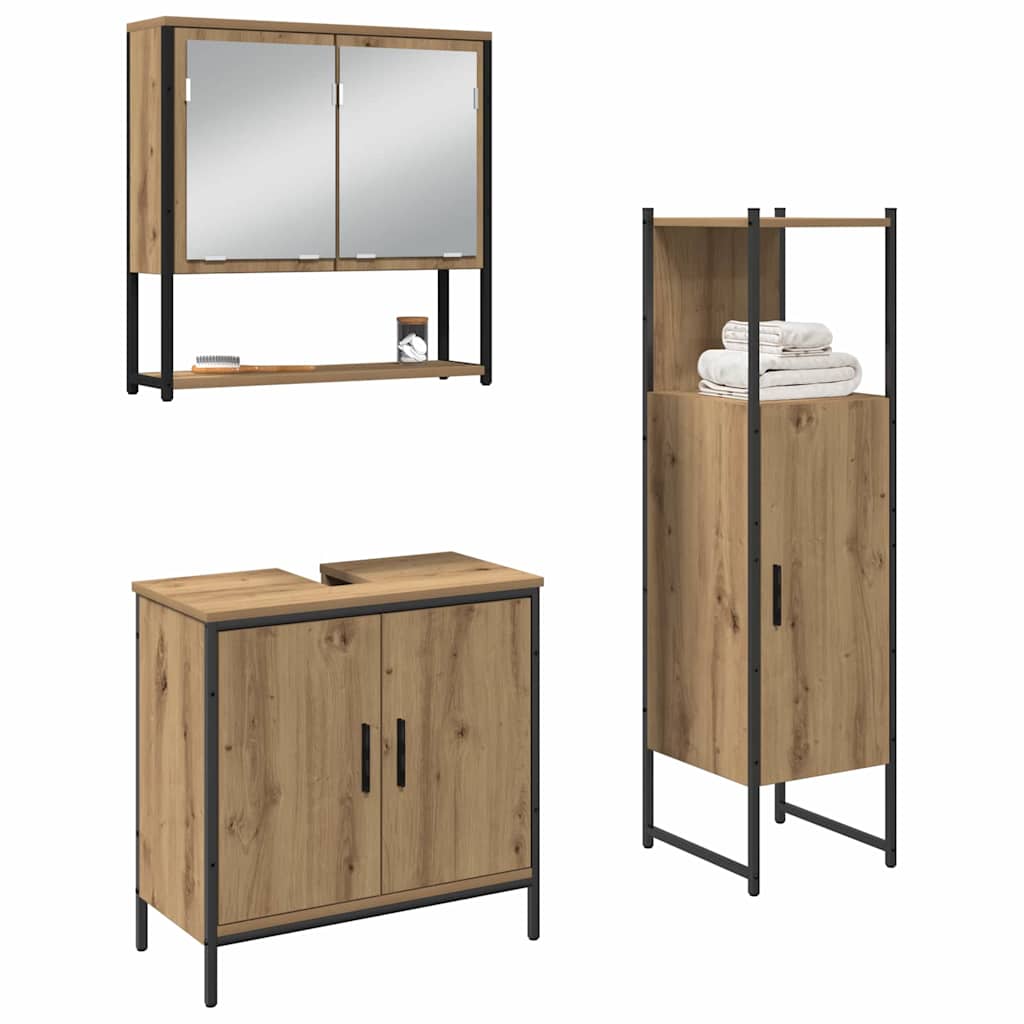 Badezimmermöbel-Set mit Regal mit Tür 3 pcs Braun Holzwerkstoff