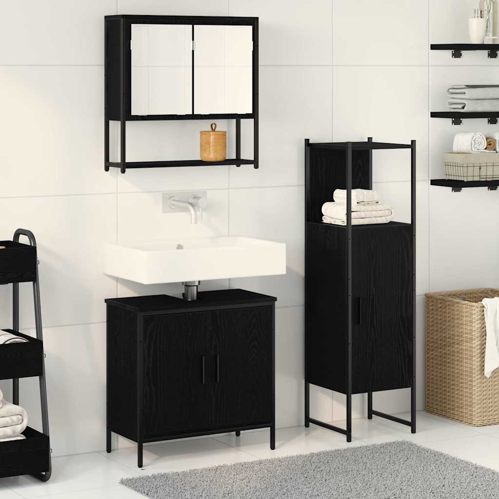 Badezimmermöbel-Set mit Regal 3 pcs Schwarz Holzwerkstoff