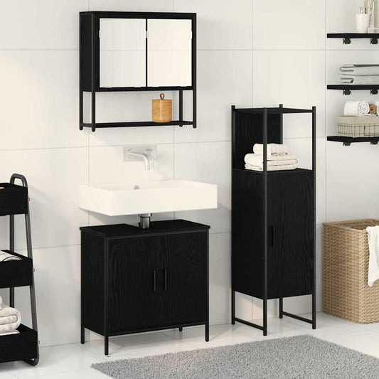 Badezimmermöbel-Set mit Regal 3 pcs Schwarz Holzwerkstoff