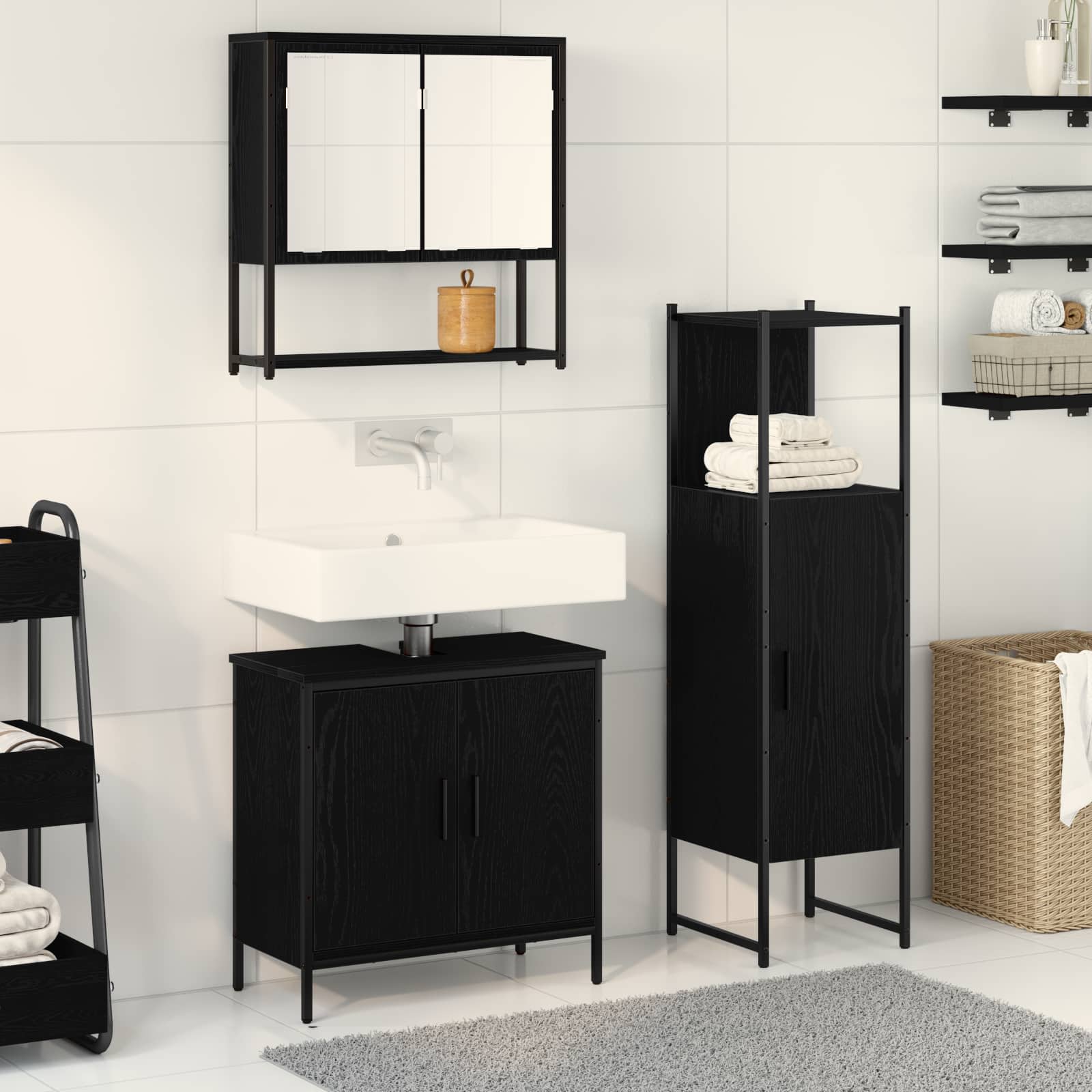 Badezimmermöbel-Set 3 stk. Schwarz 33 x 33 x 113,5 cm