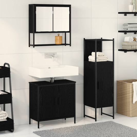 Badezimmermöbel-Set 3 stk. Schwarz 33 x 33 x 113,5 cm
