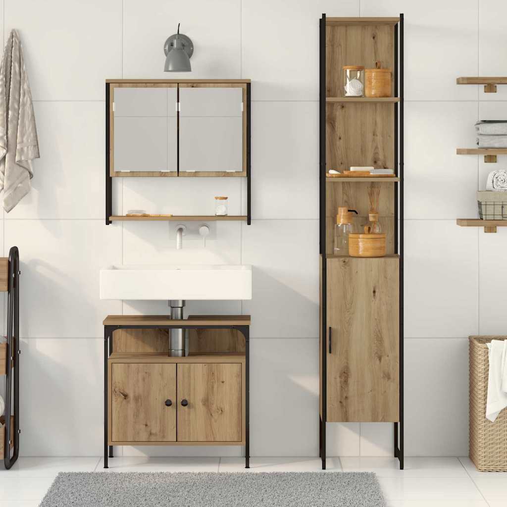Badezimmermöbel-Set 3 stk. Artisan-Eiche 33 x 33 x 185,5 cm
