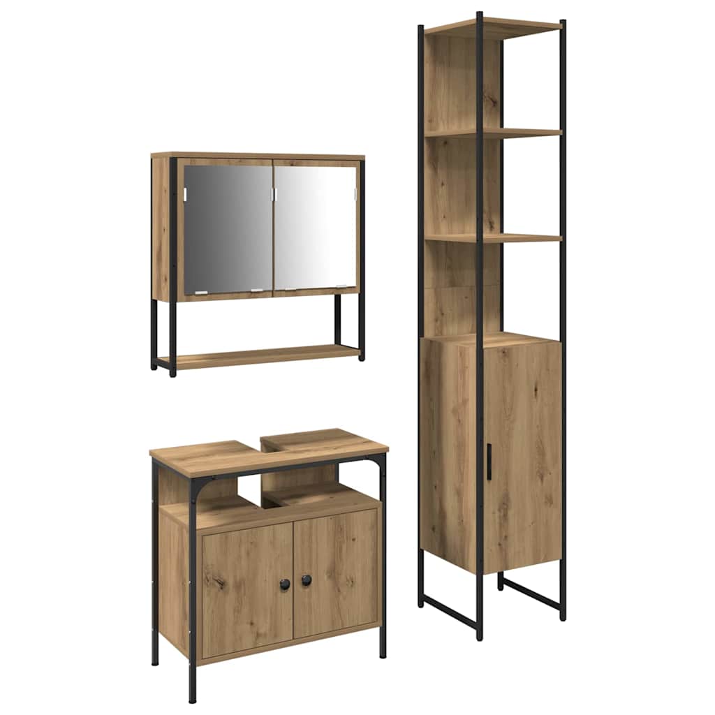 Badezimmermöbel-Set 3 stk. Artisan-Eiche 33 x 33 x 185,5 cm