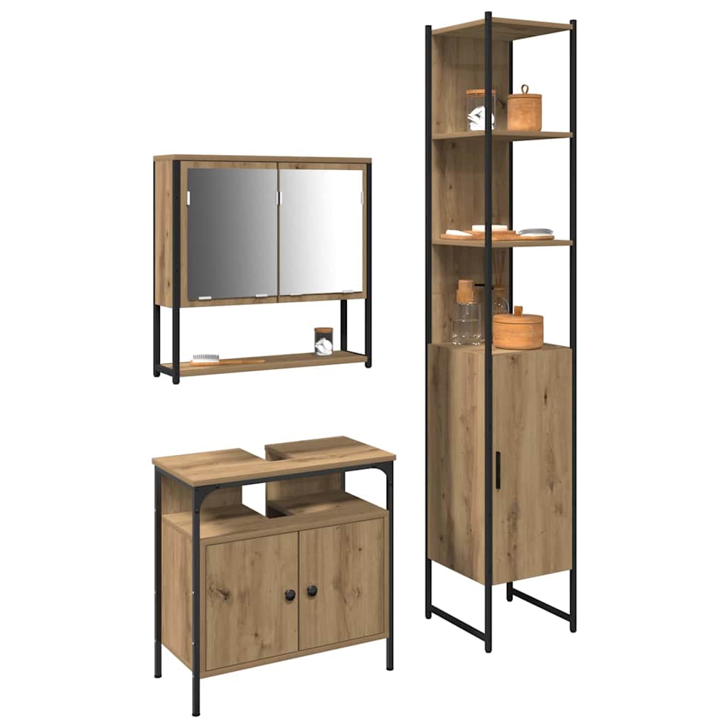 Badezimmermöbel-Set 3 stk. Artisan-Eiche 33 x 33 x 185,5 cm