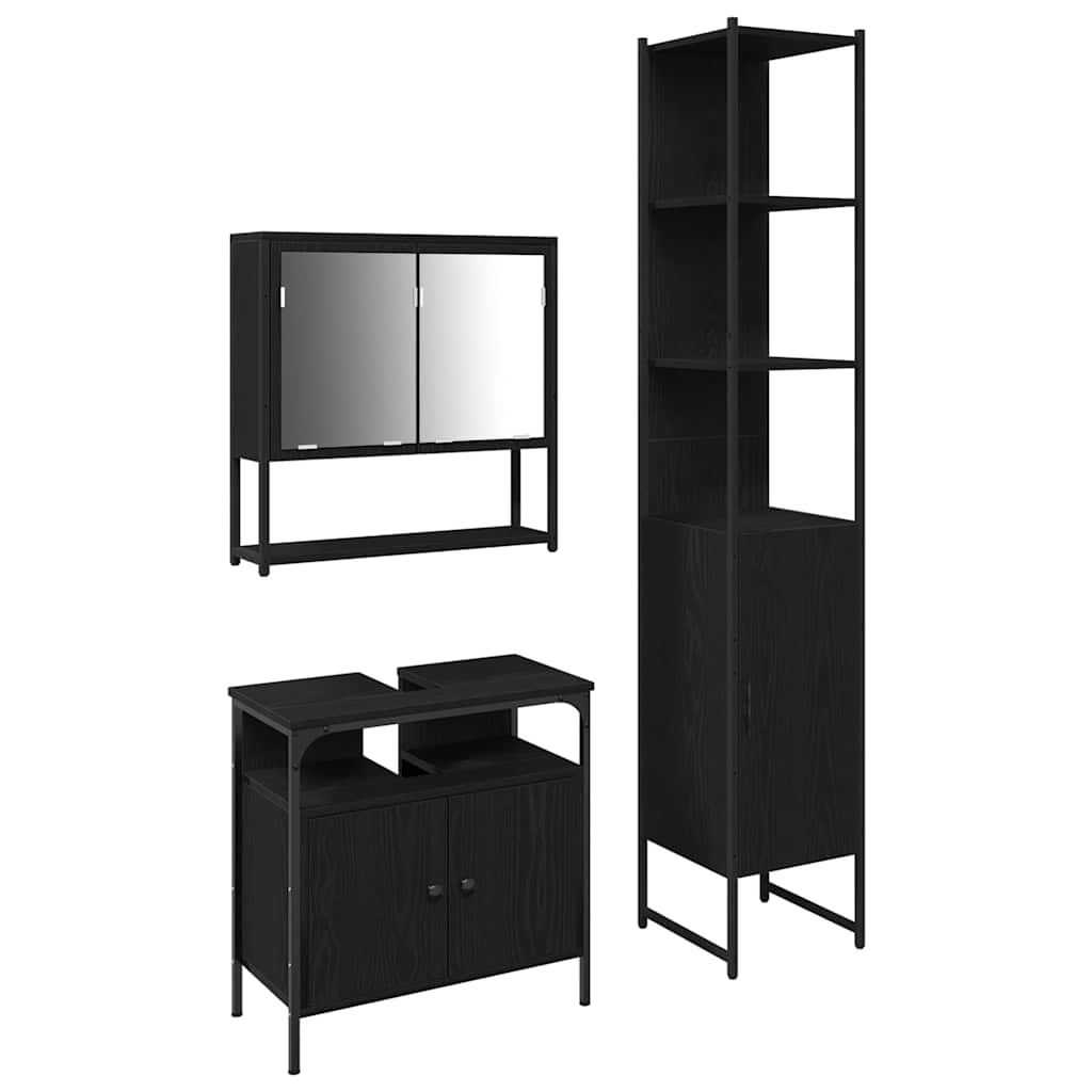 Badezimmermöbel-Set 3 stk. Schwarz Eichen-Optik