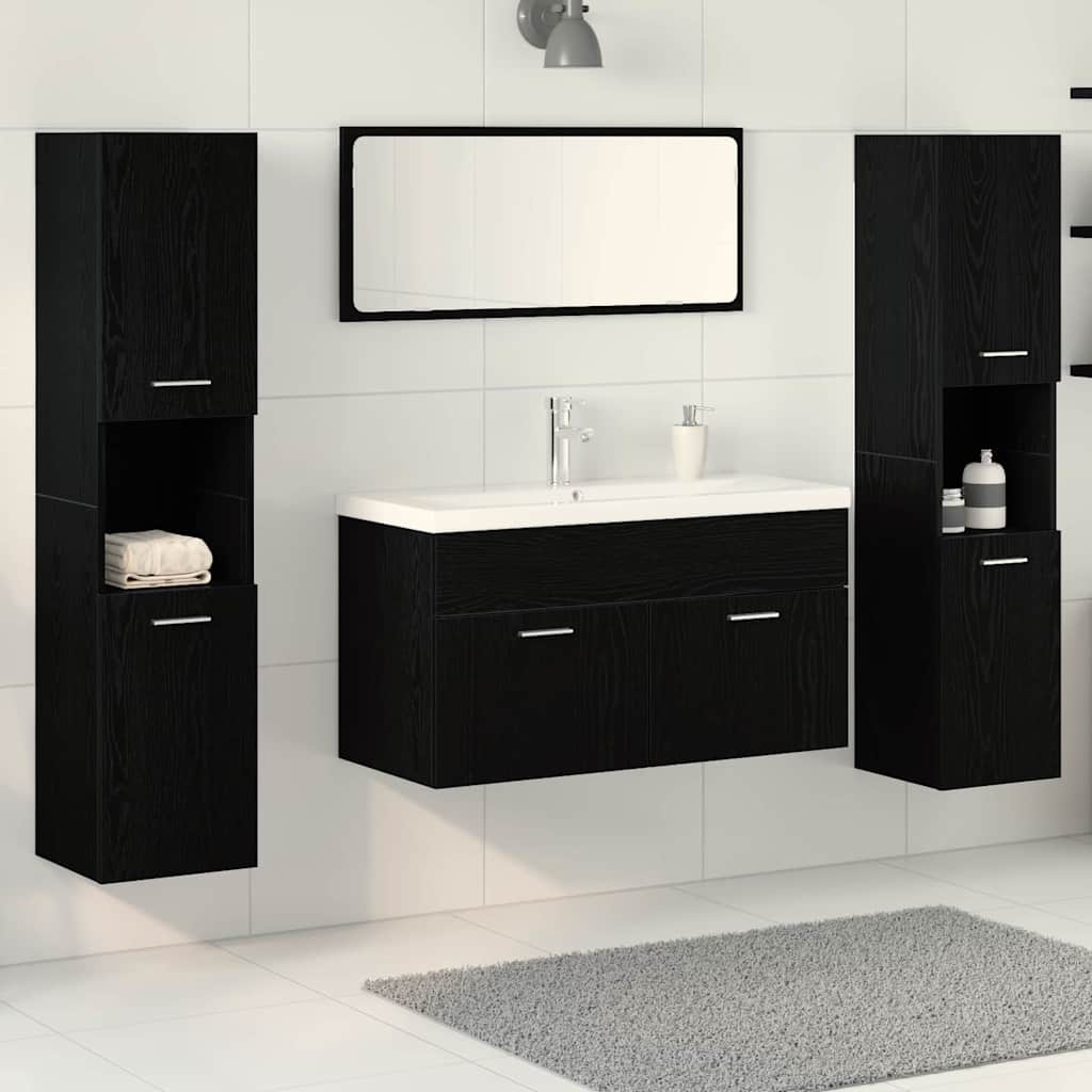 Badezimmermöbel-Set 4 stk. Schwarz Eichen-Optik