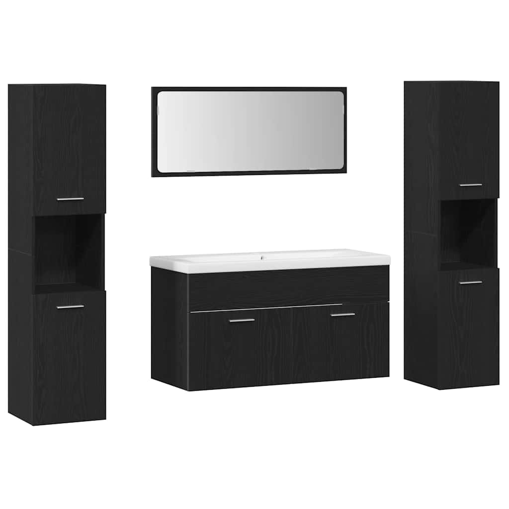 Badezimmermöbel-Set 4 stk. Schwarz Eichen-Optik