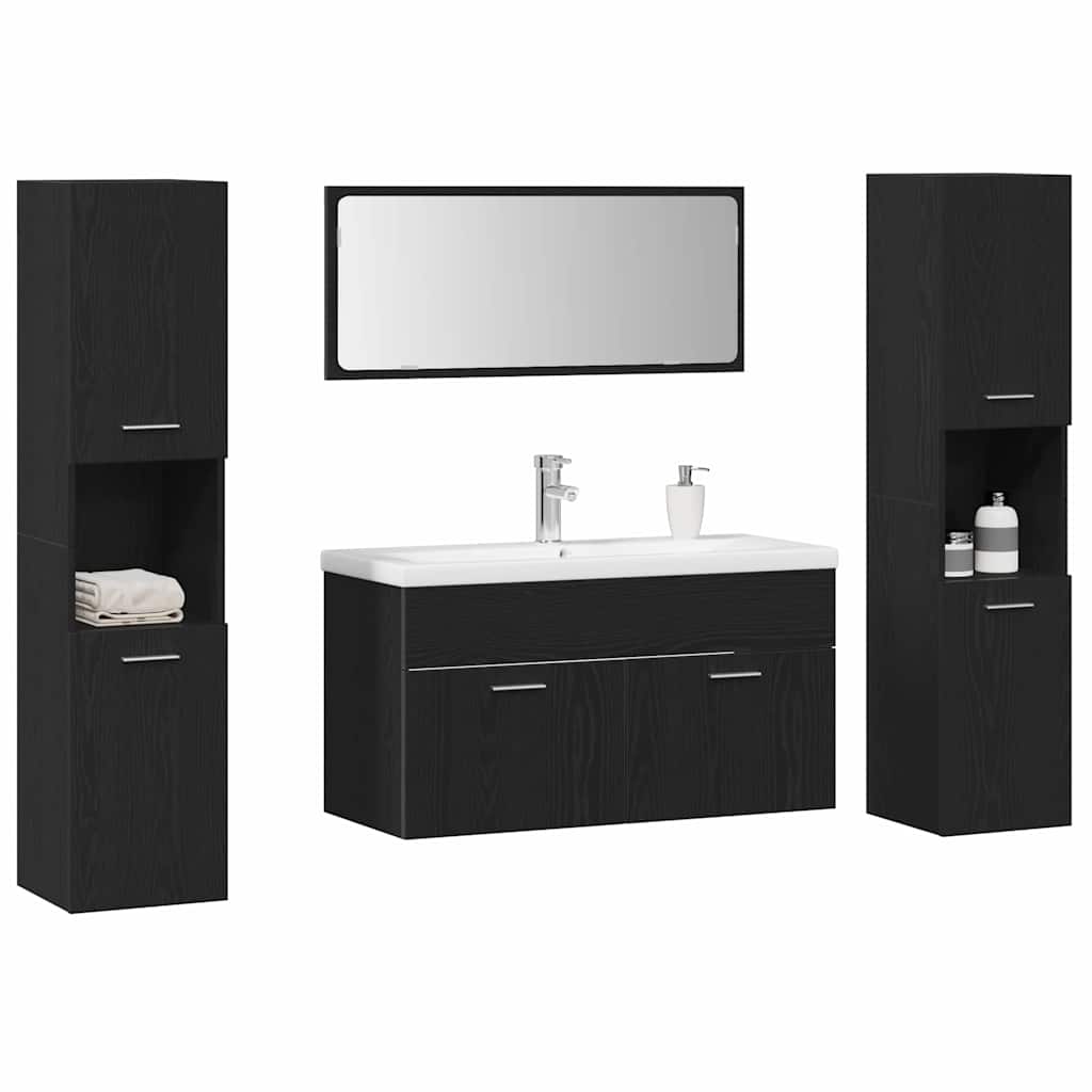 Badezimmermöbel-Set 4 stk. Schwarz Eichen-Optik