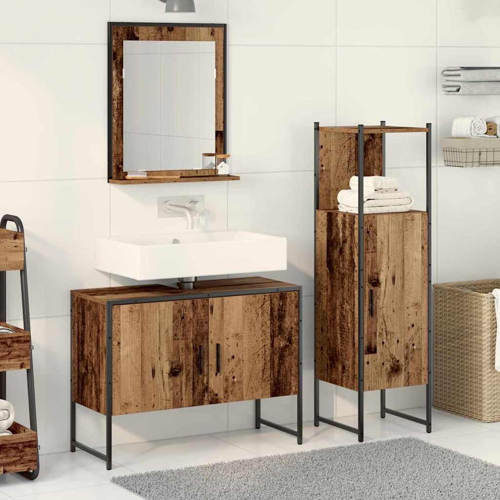 Badezimmermöbel-Set mit Regal mit Tür 3 pcs Braun Holzwerkstoff