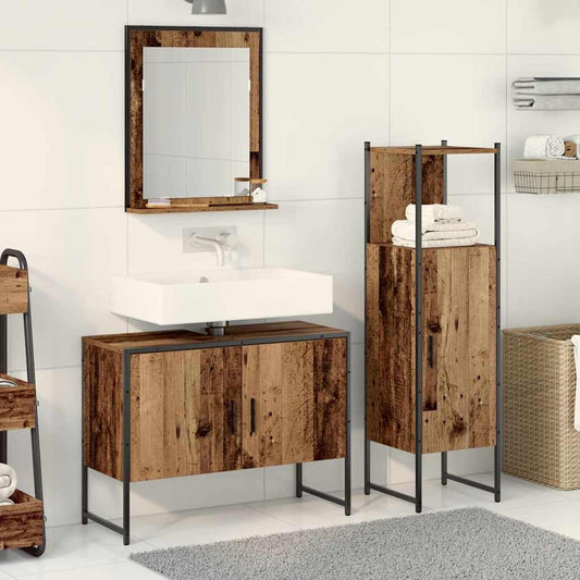Badezimmermöbel-Set mit Regal mit Tür 3 pcs Braun Holzwerkstoff