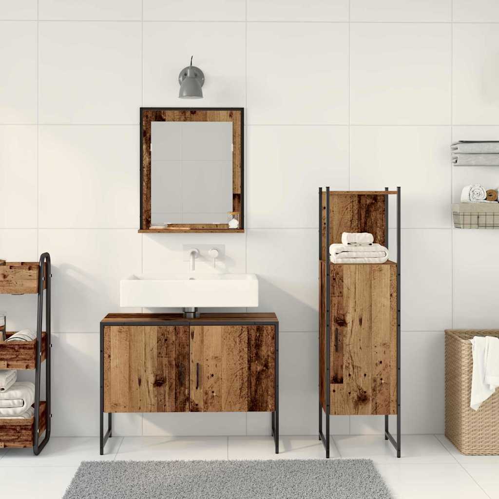Badezimmermöbel-Set mit Regal mit Tür 3 pcs Braun Holzwerkstoff