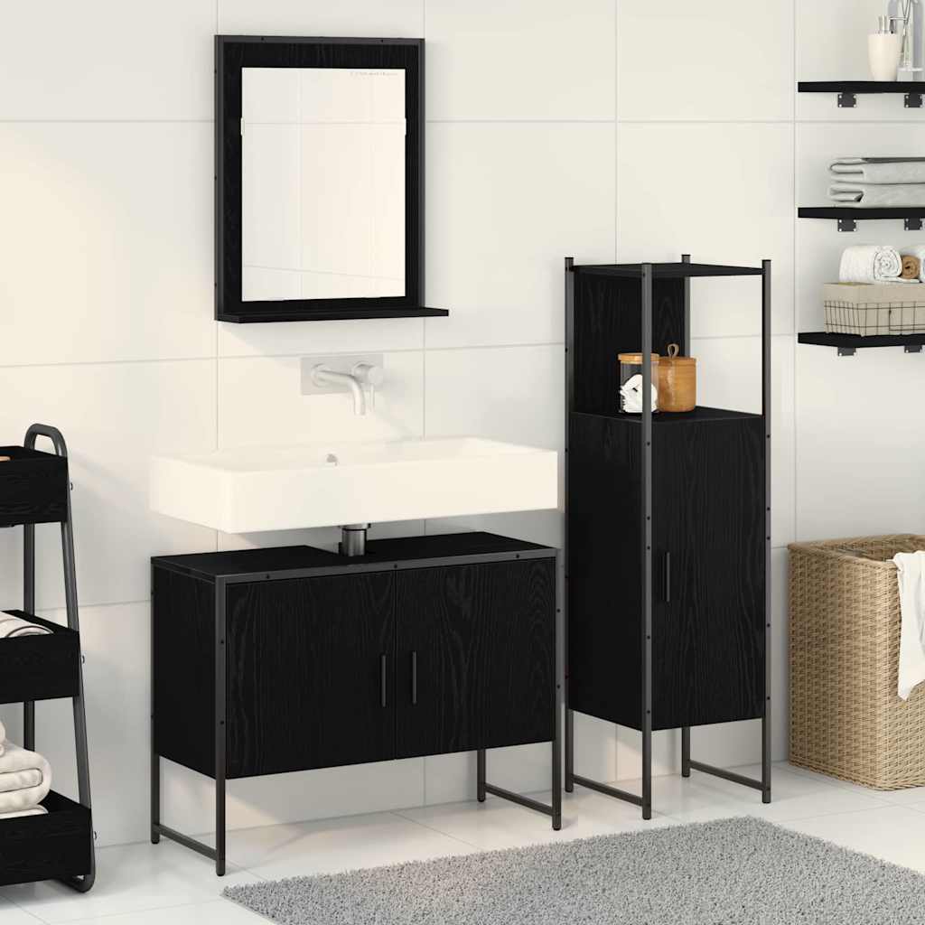 Badezimmermöbel-Set mit Regal 3 pcs Schwarz Holzwerkstoff