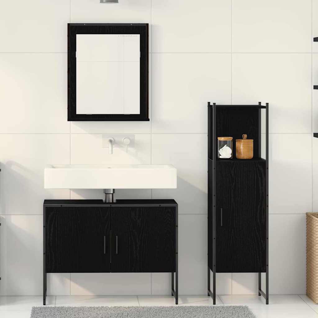 Badezimmermöbel-Set mit Regal 3 pcs Schwarz Holzwerkstoff