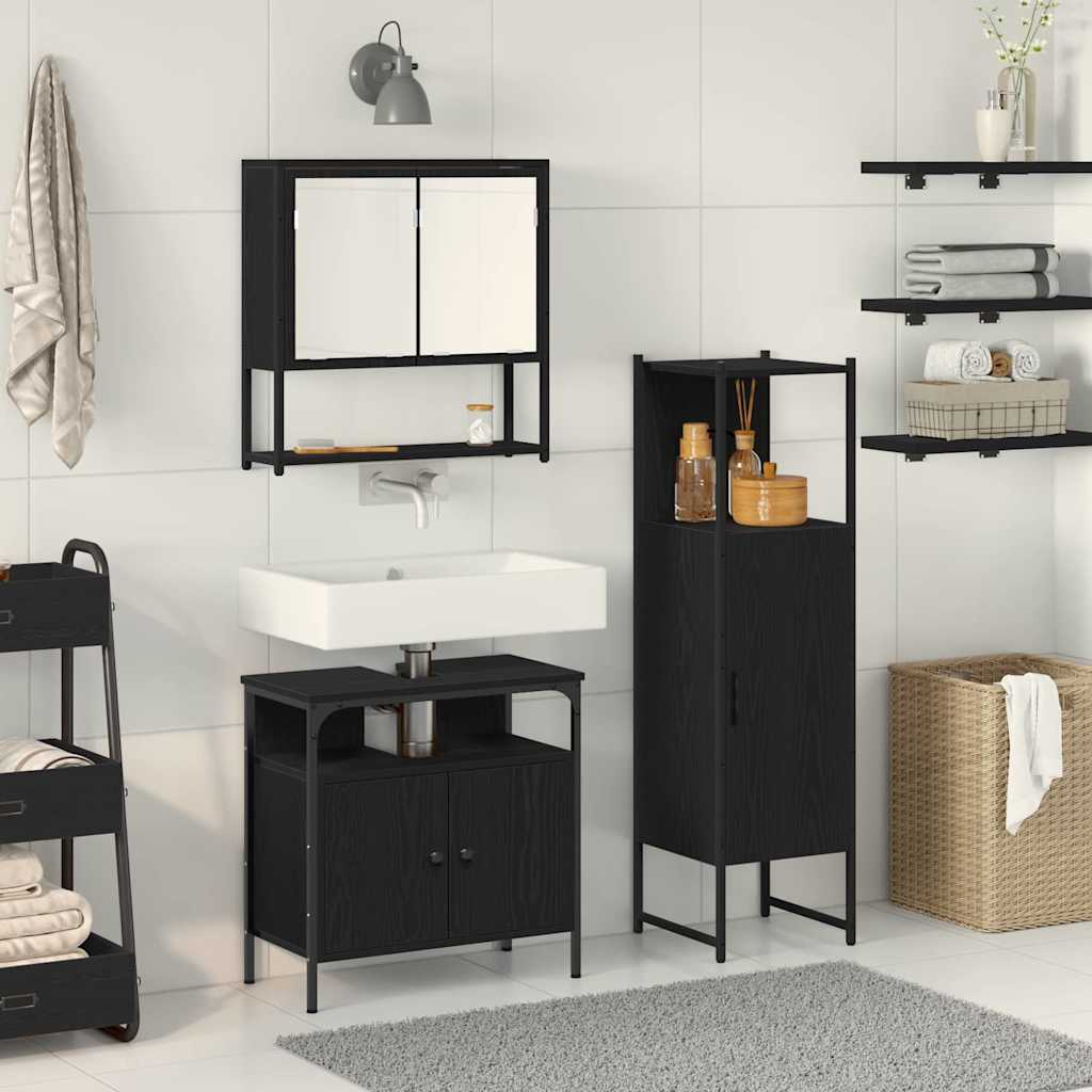 Badezimmermöbel-Set mit Regal 3 pcs Schwarz Holzwerkstoff