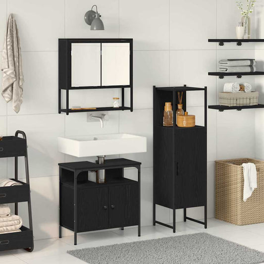Badezimmermöbel-Set mit Regal 3 pcs Schwarz Holzwerkstoff