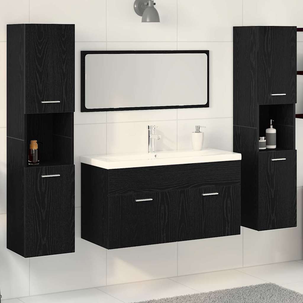 Badezimmermöbel-Set 4 stk. Schwarz Eichen-Optik