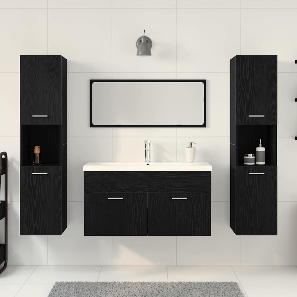 Badezimmermöbel-Set 4 stk. Schwarz Eichen-Optik