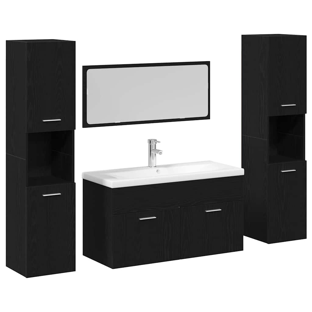 Badezimmermöbel-Set 4 stk. Schwarz Eichen-Optik