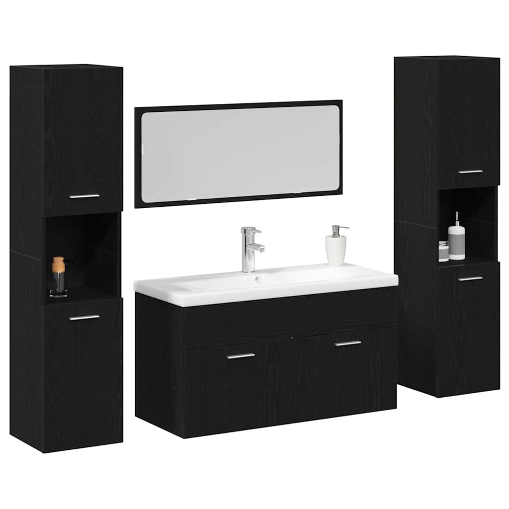 Badezimmermöbel-Set 4 stk. Schwarz Eichen-Optik