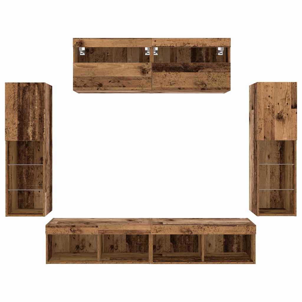 TV-Schrankset mit LED-Lichtleisten 6 pcs Altholz Holzwerkstoff