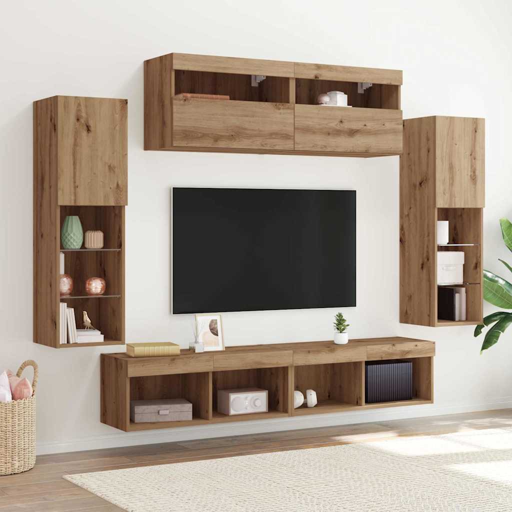 TV-Schrankset Wandmontiert 6 pcs Artisan-Eiche Holzwerkstoff