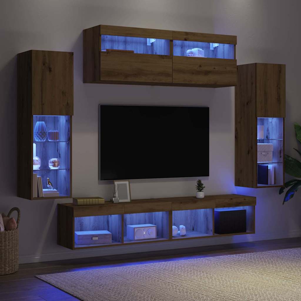 TV-Schrankset Wandmontiert 6 pcs Artisan-Eiche Holzwerkstoff