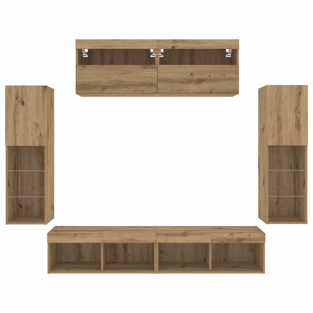 TV-Schrankset Wandmontiert 6 pcs Artisan-Eiche Holzwerkstoff