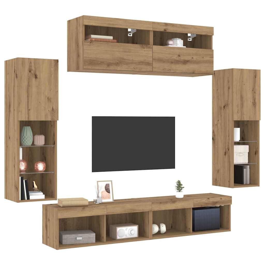 TV-Schrankset Wandmontiert 6 pcs Artisan-Eiche Holzwerkstoff