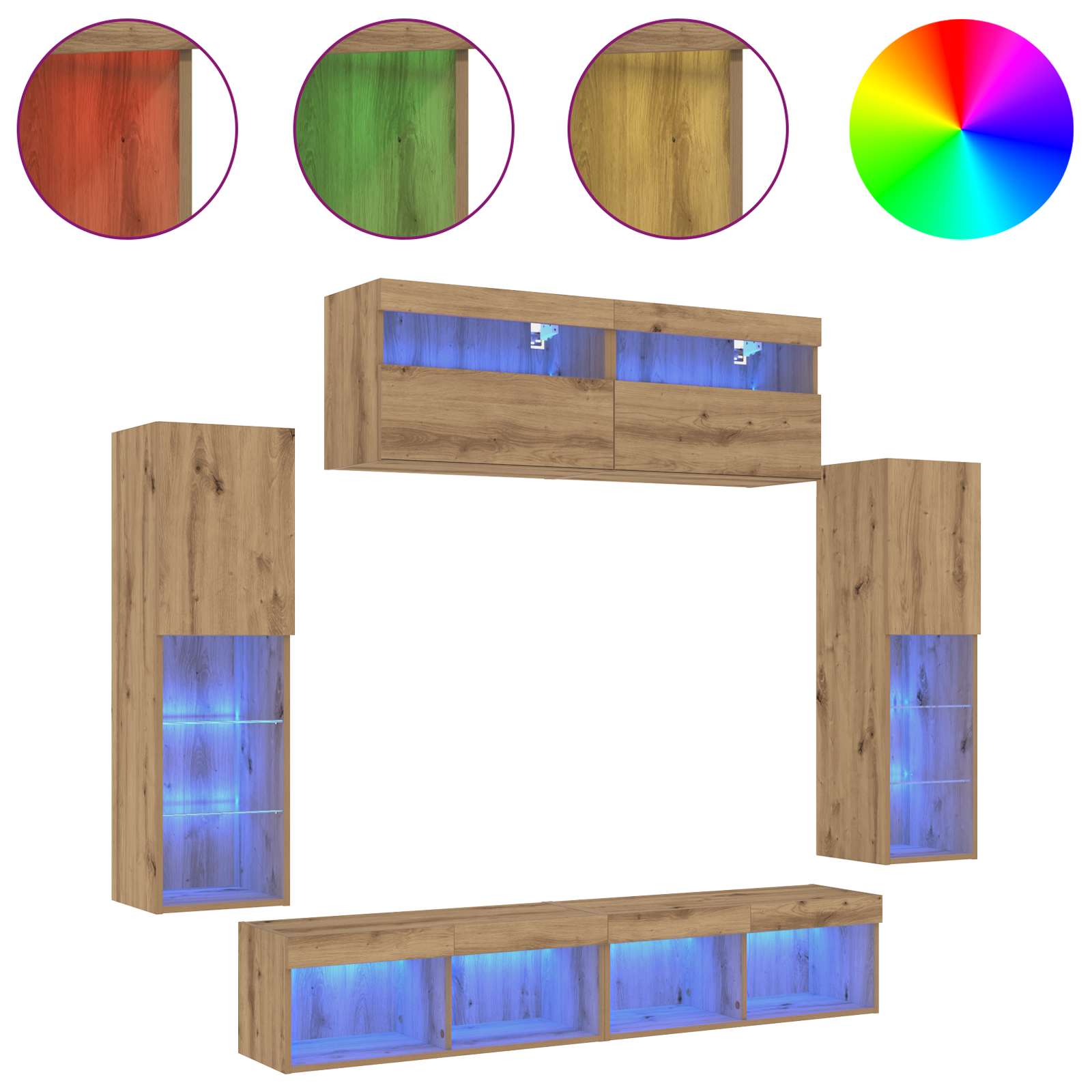 TV-Schrankset Wandmontiert 6 pcs Artisan-Eiche Holzwerkstoff