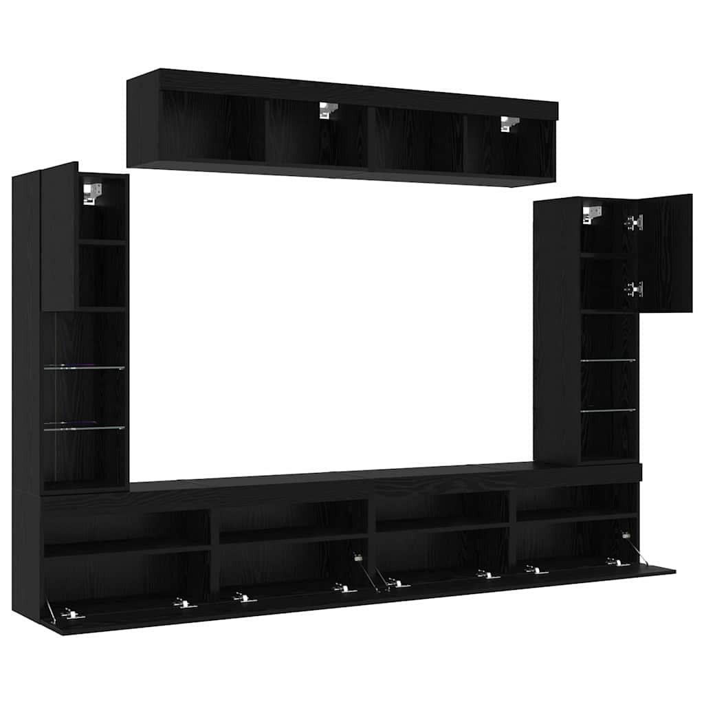 TV-Wandregal-Set 6 pcs Schwarz Eichen-Optik 30.5 x 30 x 102 cm