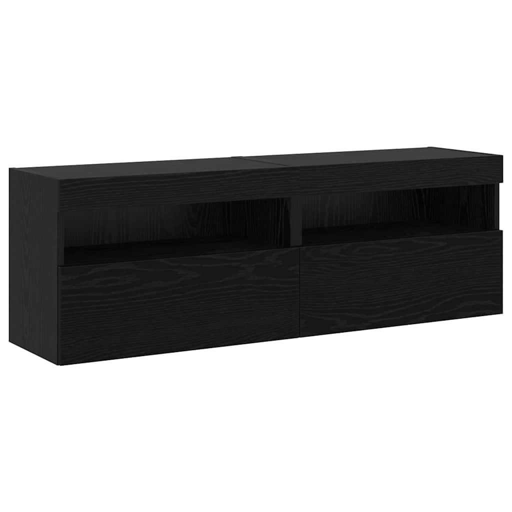 TV-Wandregal-Set 6 pcs Schwarz Eichen-Optik 30.5 x 30 x 102 cm
