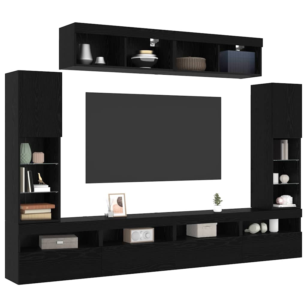 TV-Wandregal-Set 6 pcs Schwarz Eichen-Optik 30.5 x 30 x 102 cm