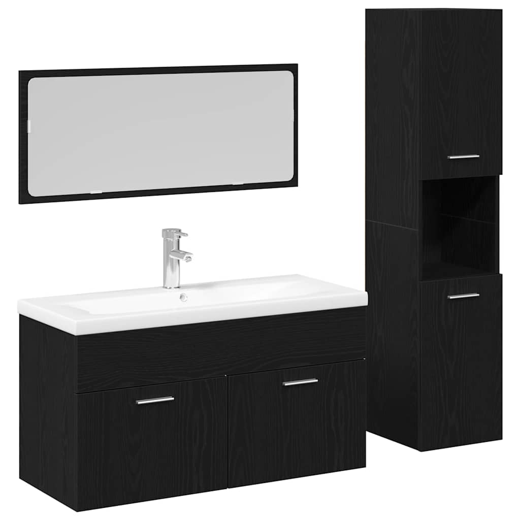 Badezimmermöbel-Set 4 stk. Schwarz Eichen-Optik
